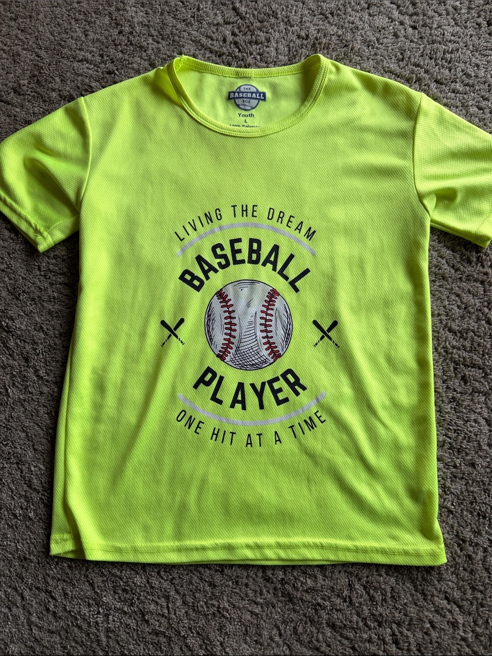 Youth Baseball Player Graphic Tee - Neon Yellow
